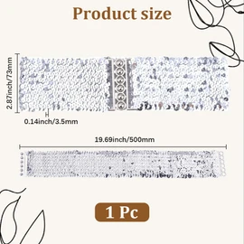 CABODYALS 73mm Silver Wide Elastic Glitter Sequin Dance Belt for Party