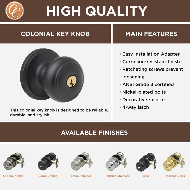 Copper Creek CK2040BC Colonial Door Knob with Key Entry Function