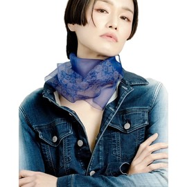 [WP ZEN] Art Scarf, 100% Silk, Made in Japan, Handicraft, Women's, Silk, Luxury, Organza Gift, UV Protection, Thin, Twily, Chief, Spring, Summer, 35.4 x 7.9 inches (90 x 20 cm), blue