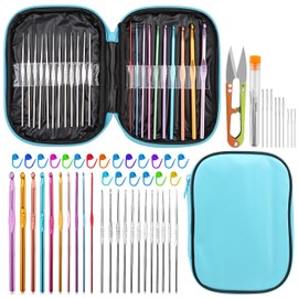 IMZAY 54 Pcs Crochet Needles Set, Crochet Hooks Kit with Storage Case, Ergonomic Knitting Needles Blunt Needles Stitch Marker DIY Hand Knitting Craft Art Tools for Beginners(Blue)