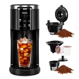 Gevi EzPod Single Serve Coffee Maker – Compact & Portable, Compatible with Pods & Ground Coffee, 40 oz Reservoir, 1000W Iced Coffee Maker, Black