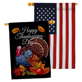 Breeze Decor Fall Home American Flags for Outside 3x5 Banner Pack Outdoor Wall Scroll Room Tapestry Indoor Textile Poster Pumpkins Thanksgiving Turkey Patriotic Decor, Autumn Gifts Made in USA