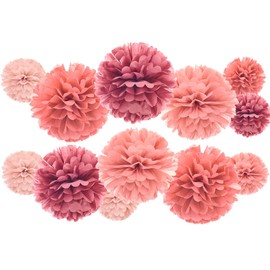 Dusty Rose Blush Pink Mauve Tissue Paper Pom Poms Flower for Baby Shower Valentine's Day Birthday Wedding Bachelorette Party Decoration, 12pc