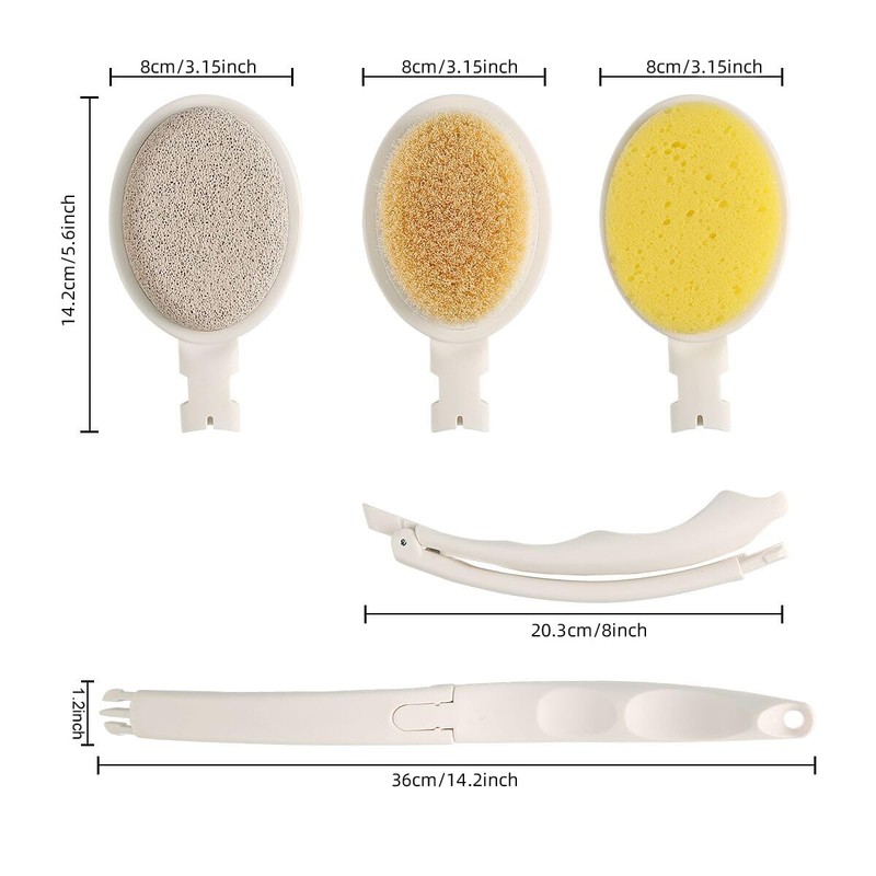 Lfj 19" Long Handle Shower Sponge Brush Set, 3 In