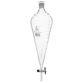 Squibb Separating Funnel, 2000ml - 29/32 Plastic Stopper, PTFE Key Stopcock, Graduated - Borosilicate Glass - Eisco Labs