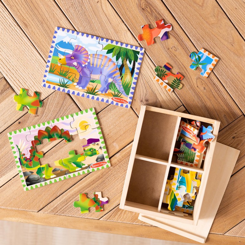 Melissa & Doug 4‑in‑1 Wooden Dinosaur Jigsaw Puzzle Set, 48
