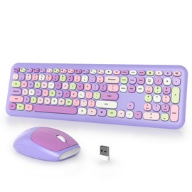 iTastatur Typewriter Wireless Keyboard and Mouse Combo,2.4G Office 104 Keys Full Size Retro Punk Keyboard,Cute Purple Silent Keyboard with Round Keycaps for Laptop PC Desktops (Purple Mix)