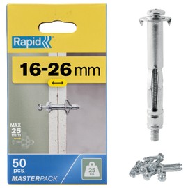Rapid Cavity Dowel Metal with M4 Screw for Plasterboard 16-26 mm - Load Capacity 25 kg - 50 Dowels for Two-Layer Walls