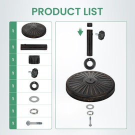 InfiniPower 18.11" 30.86 LB Outdoor Umbrella Base Heavy Duty Round Stand for Poolside, Deck, Patio, Garden, Bronze14
