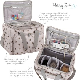 Hobby Gift Large Storage Bag – Bees, Detachable Handle & Adjustable Shoulder Strap Transparent PVC Top, Yarn Pass-Through Holes, Hidden Pockets for Craft Tools & Accessories 10.4 x 12 x 15.5cm