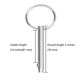 2 PCS Marine 316 Stainless Steel Quick Release Pin Bimini Top Pin, Diameter 1/4"(6.3 mm), Overall Length 3"(76 mm), Usable Length 2.4"（61 mm