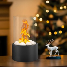 SearCook Table Top Fire Pit with Large White Rocks, Indoor Fire Pit Tabletop, Tabletop Fireplace Indoor Outdoor Gift for Balcony Home Decor, Portable Table Top Fire Pit for Parties