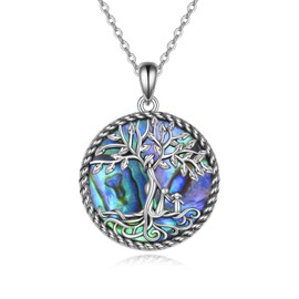 YAFEINI Tree of Life Necklace Sterling Silver Mother and Two Children Tree of Life Pendant Necklace Abalone Shell Family Tree Jewellery for Women Girls Mother Daughter Gifts, Sterling Silver, Not