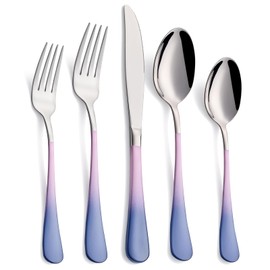 DINYWOW 20-Pieces Color Silverware Sets for 4,Pink and gray Handle Stainless Steel Cutlery Set, Include Forks Spoons and Knives Set, Dishwasher Safe Utensil Sets for Home Restaurant