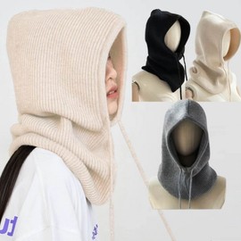 Winter Thermal Knit Balaclava Hooded Neck Warmer Knit Hooded Neck Warmer Black/free