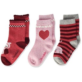 Sterntaler Baby Girls' Socks Pack of 3 Bambi + Owl Socks, Berry Red Mel.