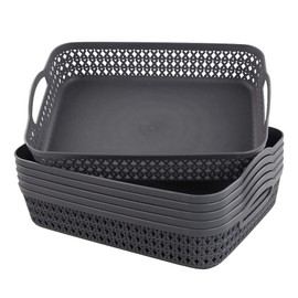 Morcte 6-Pack Plastic Organization Trays Basket, Large Storage Basket, Gray