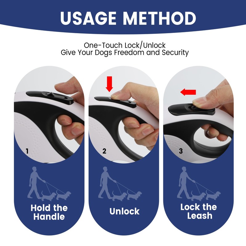 Dual Retractable Dog Leash for 2 Large Dogs (Up to