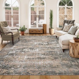 6x9 Neutral Area Rug for Living Room, Soft Vintage Distressed Washable Large Area Rugs for Bedroom Retro Abstract Indoor Floor Carpet, Low Pile Non-Slip Farmhouse Rugs for Dining Room, Taupe Multi
