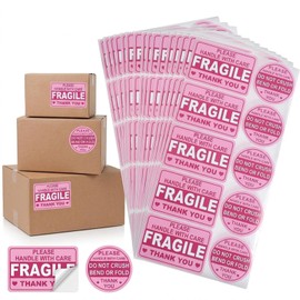 Baiinjiene 300 Pcs Fragile Stickers for Shipping, Pink Handle with Care Labels, 3 x 2 Inch Fragile Labels and 2 Inch Do Not Bend Stickers for Moving Boxes, Mailers, Packaging