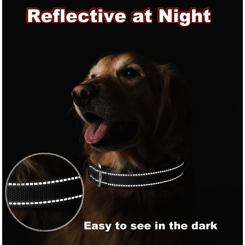 Reflective Nylon Dog Collar with Safety Buckle, Adjustable Pet Collars