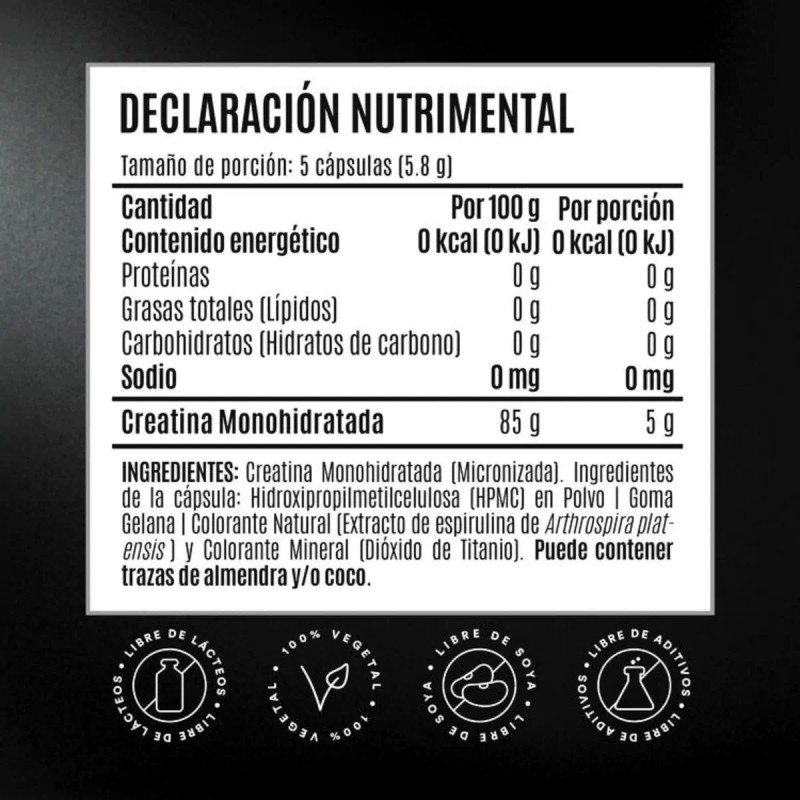 Birdman Creatina Monohidratada Vegana 125 Cápsulas 25 Servs Sin Sabor
