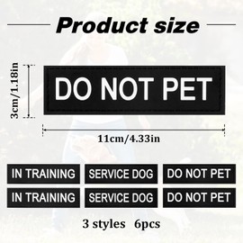 Ptwola 6pcs Service Dog Patches Removable Do Not Pet Patch Tactical Dog Harness Patch Black Vest Patches in Training Dogs Harness Patches Removable for Vest or Collar with Hook and Loop Tape