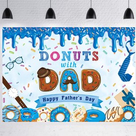 LTDKAEN 7x5ft Donuts with Dad Backdrop Happy Father's Day Sprinkle Donuts Photography Background I Love Dad Gift Party Decoration Banner Photo Booth Props