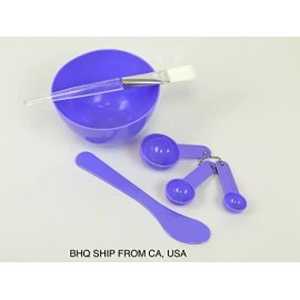 Beauty Headquarters 4 in 1 Facial Mask Bowl Brush Spoon Stick Face Skin Care Tool (Purple)