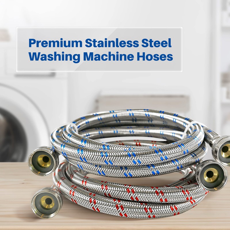 K&J Premium 6ft Washing Machine Hoses Burst Proof 2 Pack