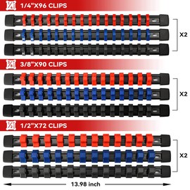 ALOANES 18 PC ABS Socket Organizer,1/2 inch, 3/8 inch, and 1/4 inch Drive Socket Rail Holders, Heavy Duty Socket Racks, Black Rails with Red Blue Black Clips
