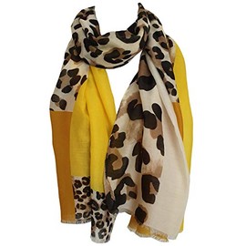 GlamLondon Women's Leopard Print Scarf Multi Coloured Border (BM33-Yellow)