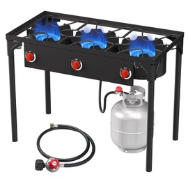 ADREAK High Pressure Propane Burner, 3 Burner Camping Stove with Detachable Legs, 225,000 BTU Propane Gas Stove Burner with 0-20 PSI Regulator for Camping, Tailgating, Backyard, Outdoor Cooking