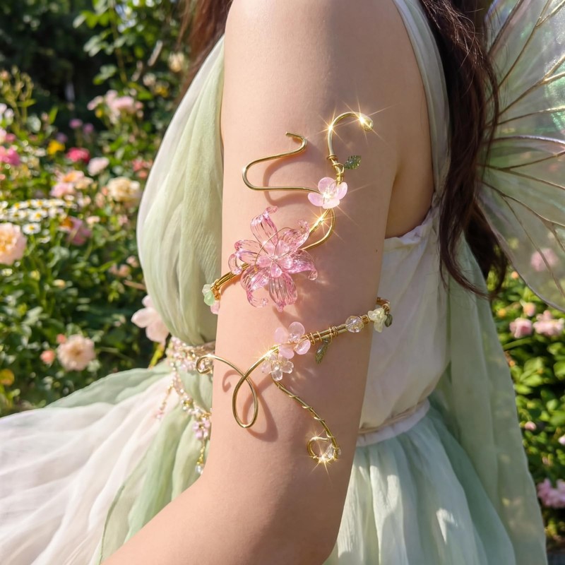 Kigeli Flower Arm Cuff Jewelry for Women Adjustable Bracelet Upper