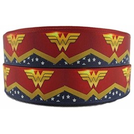 Wonder Woman Red 1" Wide Repeat Ribbon Sold in Yard Lots (1 Yard)