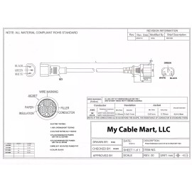 My Cable Mart 3ft Computer Power Extension Cord (NEMA C14 to C13 Plug 18AWG  Black