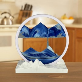 AzureLeap Moving Sand Art Liquid Motion 3D Deep Sea Sandscape Color Quicksand Plaster Base Decor Round Glass Moving Sand Art Picture Relaxing Desktop Home Office Work Decor (12 inch-RLUE)