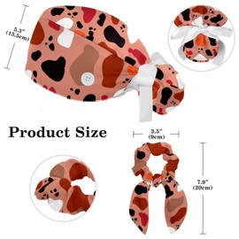 Color Cow Pattern Working Caps with Button and Sweatband, Adjustable Bouffant Scrub Turban Caps for Women Men, Tie Back Hat with Bow Scrunchies(One Size)