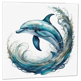 Dolphin Greeting Birthday Card Dolphins Illustration art design 145 x 145mm