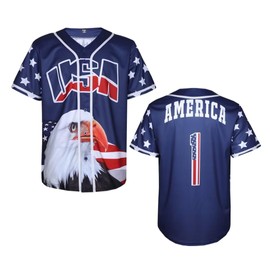 USA Baseball Jersey for Men American Flag Statue of Liberty USA Eagle America Shirts Sports Uniform