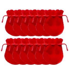 BESTOYARD Jewelry Pouch, Accessories, Storage, Drawstring Bag, Velour Style, Gourd Shape, Gift Bag, Wrapping Bag, Small Items, 2.8 x 3.5 inches (7 x 9 cm), Set of 12 (Red)