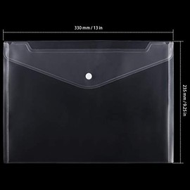 100 paquete 13 x 9 pulgadas sobres de poli de envoltura de plástico, carpeta de envoltura de plástico transparente con cierre de snap, tamaño de letra