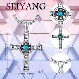 Seiyang 925 Sterling Silver Turquoise Vintage Antiqued Celtic Cross Pendant Necklaces Religious Jewelry Gifts for Men