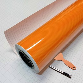 DIYAH 6D High Gloss Orange Carbon Fiber Vinyl Bubble Free Air Release Car Wrap Film Automotive DIY Decals with Hand Tools (12" X 60" / 1FT X 5FT)