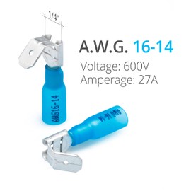 Wirefy 150 PCS Heat Shrink Piggyback Spade Connectors - 3 Way Wire Connectors - Double Spade Connectors - Quick Disconnect Piggyback Terminals - Blue 16-14 AWG