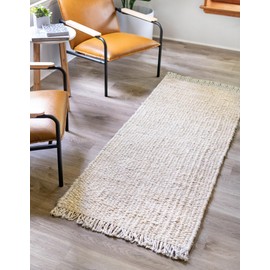 Unique Loom Chunky Jute Collection Area Rug (2' 7" x 10' Runner Ivory)