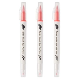 Pentel SESW30C-T135E Brush Sign Pen Twin Fibre Tip Pen - Double Ended - Water-based Ink - Pack of 3 - Coral Pink