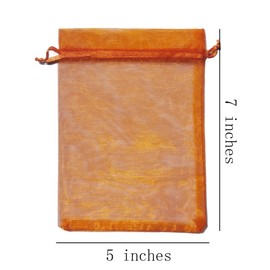 Pack of 100 Gift Organza Bags Orange Drawstring 5x7 inches for Baby Shower,Christmas,Bride Wedding,Party Favors,Bridal Shower,Birthday,Sheer Fabric Mesh Clear Wrap Sachet for Jewelry,Candy,Cookie