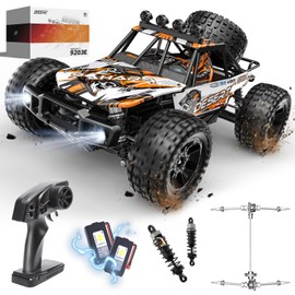 DEERC 1:10 Scale RC Monster Truck for Adults & Boys, 48KM/H Speed 4X4 Hobby RC Car with Lights, 2 Rechargeable Batteries, 2.4 GHz All Terrain Remote Control Car Toys for 30mins Fun