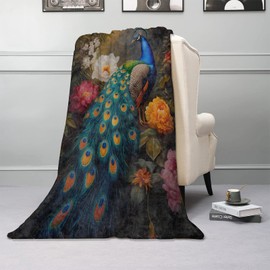 Kibue Pretty Peacock Blanket Warm & Cozy Flannel Throw Blanket - Soft Plush Lightweight Blankets for Travel, Sofa, Bedroom, Office, Home Decor for Adults Kids Women 60"×50"